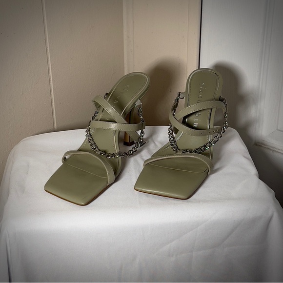 Stylish Olive Green Strappy Women's Heels - Picture 1 of 4